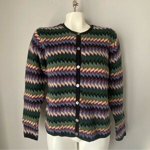 Women's Talbots Cardigan Sweater Cable Knit Multi Color Geometric Pattern Size S
